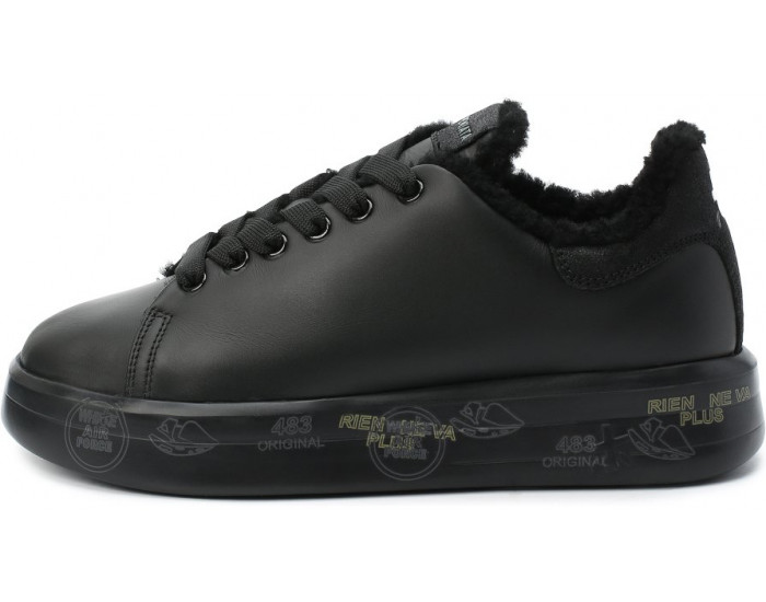 Кроссовки Premiata Belle 5074 черные кожаные женские с мехом
