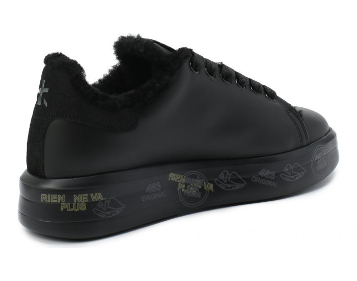 Кроссовки Premiata Belle 5074 черные кожаные женские с мехом