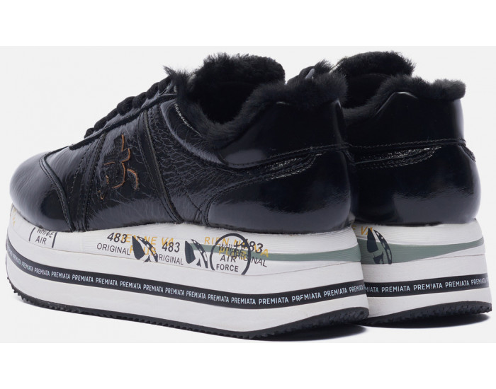 Кроссовки Premiata Beth 6107 черные кожаные женские с мехом