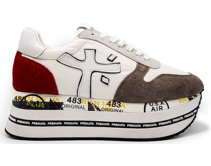 Premiata Beth Белые с коричневым и красным