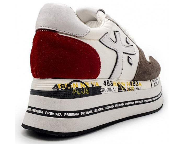 Premiata Beth Белые с коричневым и красным