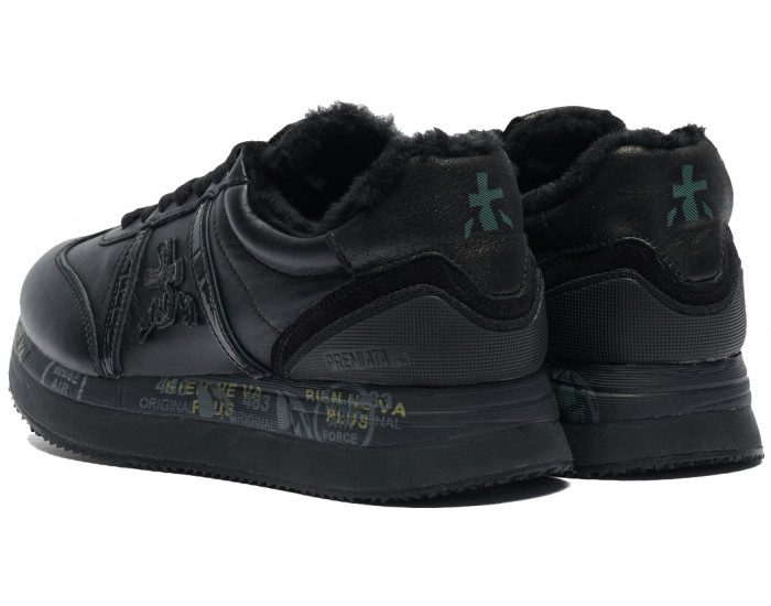 Кроссовки Premiata Conny 6100 Черные комбинированные женские с мехом
