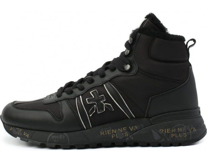 Кроссовки Premiata Jeff 5076 Черные кожаные мужские с мехом