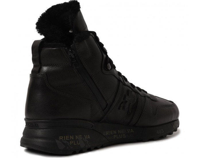 Кроссовки Premiata Jeff 6110 Черные кожаные с мехом
