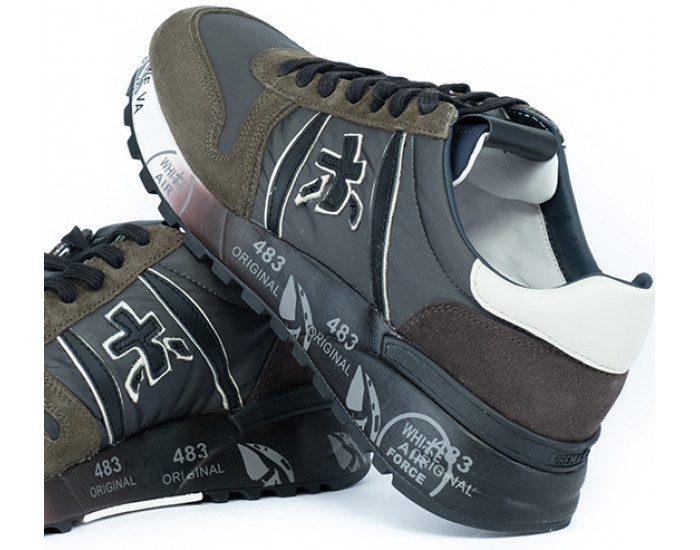 Кроссовки Premiata Lander 5896 Серые хаки мужские