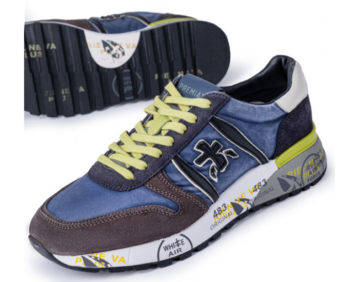 Кроссовки Premiata Lander 5898 Синие с салатовым