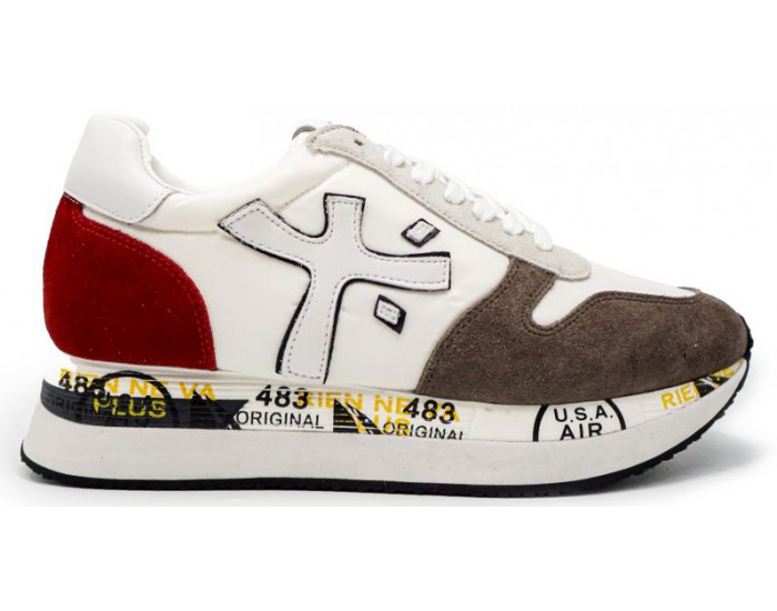 Premiata Conny Белые с коричневым и красным