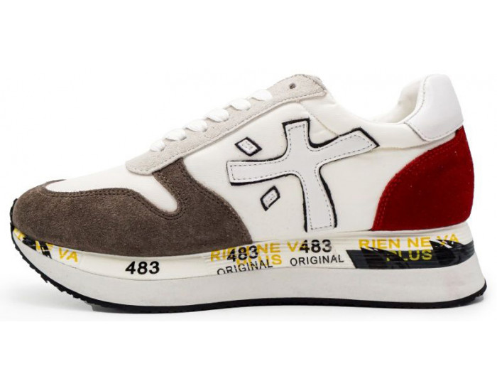 Premiata Conny Белые с коричневым и красным