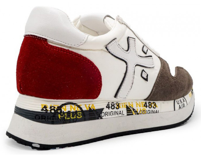 Premiata Conny Белые с коричневым и красным