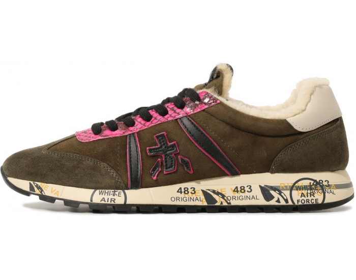 Кроссовки Premiata Lucy-D Хаки с розовым женские с мехом