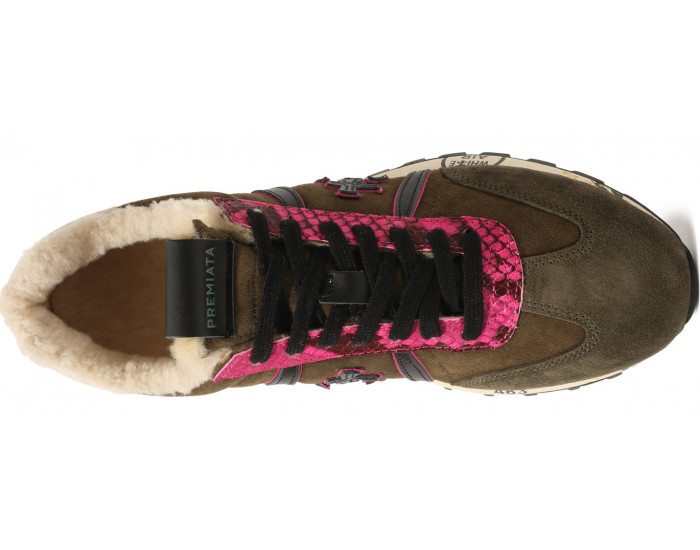 Кроссовки Premiata Lucy-D Хаки с розовым женские с мехом