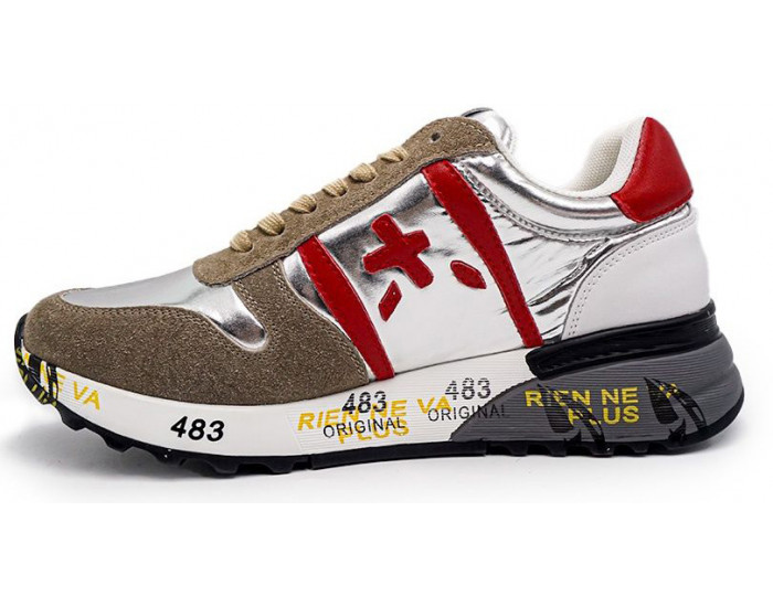 Кроссовки Premiata Lucy-D Серебряные с красным женские